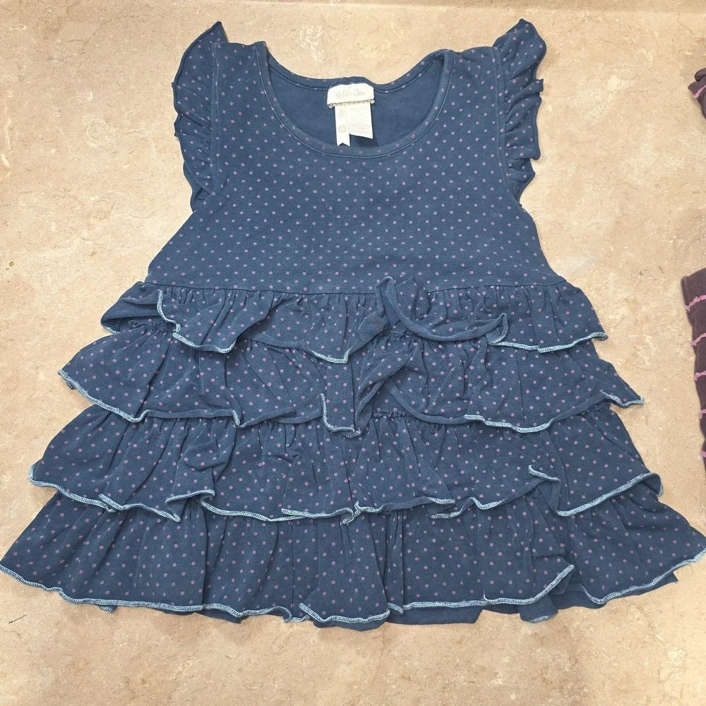 Matilda‎ Jane Outfit Girls 6 Blue Dot Ruffle Tunic Purple Stripe Leggings Set